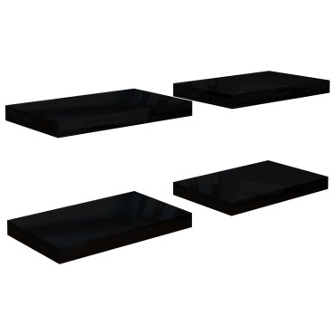 vidaXL Ράφια Τοίχου Γυαλιστερά Μαύρα 4 τεμ. 40x23x3,8cm MDF