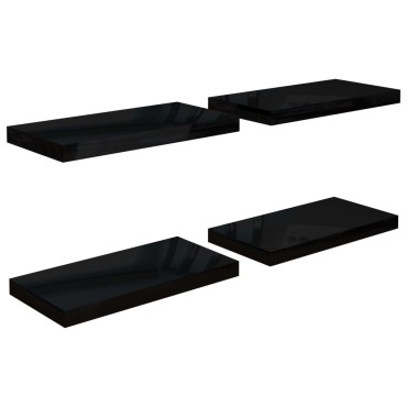 vidaXL Ράφια Τοίχου Γυαλιστερά Μαύρα 4 τεμ. 50x23x3,8cm MDF