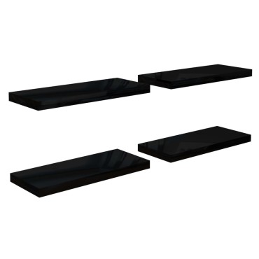 vidaXL Ράφια Τοίχου Γυαλιστερά Μαύρα 4 τεμ. 60x23,5x3,8cm MDF