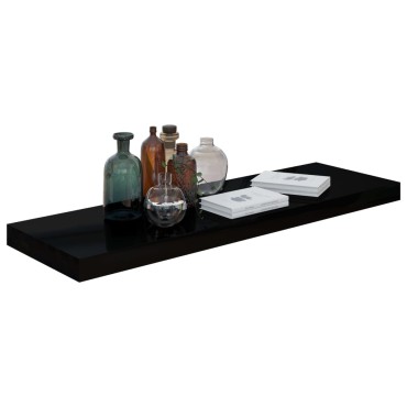 vidaXL Ράφι Τοίχου Γυαλιστερό Μαύρο 80x23,5x3,8cm MDF 1 τεμ.