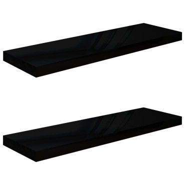 vidaXL Ράφια Τοίχου Γυαλιστερά Μαύρα 2 τεμ. 80x23,5x3,8cm MDF