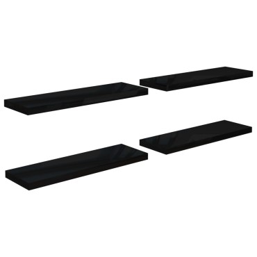 vidaXL Ράφια Τοίχου Γυαλιστερά Μαύρα 4 τεμ. 80x23,5x3,8cm MDF