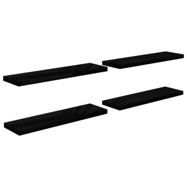 vidaXL Ράφια Τοίχου 4 τεμ. Γυαλιστερό Μαύρο 90x23,5x3,8cm MDF
