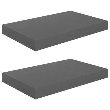 vidaXL Ράφια Τοίχου Γυαλιστερά Γκρι 2 τεμ. 40x23x3,8cm MDF