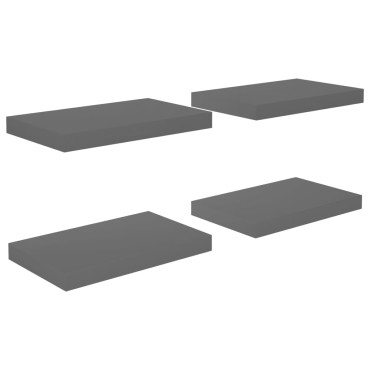vidaXL Ράφια Τοίχου Γυαλιστερά Γκρι 4 τεμ. 40x23x3,8cm MDF