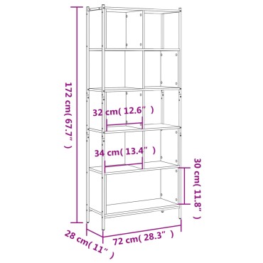 vidaXL Βιβλιοθήκη Καπνιστή Δρυς 72x28x172cm από Επεξεργασμένο Ξύλο 1 τεμ.