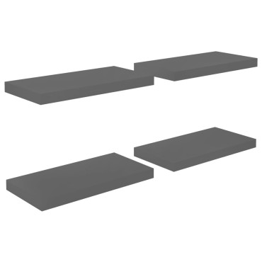 vidaXL Ράφια Τοίχου Γυαλιστερά Γκρι 4 τεμ. 50x23x3,8cm MDF