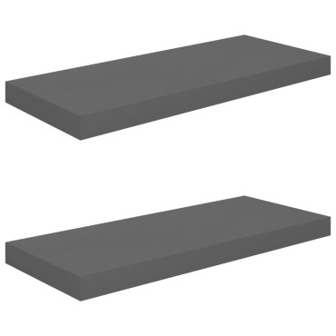 vidaXL Ράφια Τοίχου Γυαλιστερά Γκρι 2 τεμ. 60x23,5x3,8cm MDF