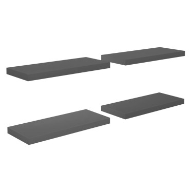 vidaXL Ράφια Τοίχου Γυαλιστερά Γκρι 4 τεμ. 60x23,5x3,8cm MDF