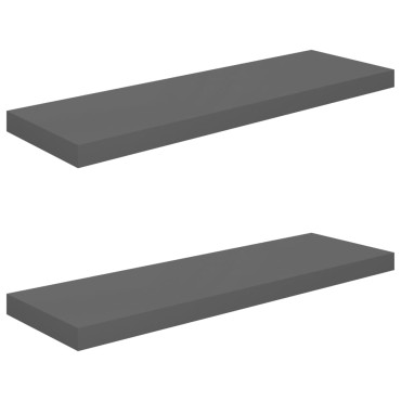 vidaXL Ράφια Τοίχου Γυαλιστερά Γκρι 2 τεμ. 80x23,5x3,8cm MDF