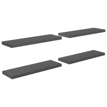 vidaXL Ράφια Τοίχου Γυαλιστερά Γκρι 4 τεμ. 80x23,5x3,8cm MDF