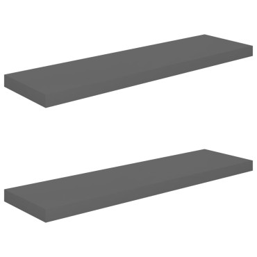 vidaXL Ράφια Τοίχου Γυαλιστερά Γκρι 2 τεμ. 90x23,5x3,8cm MDF