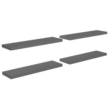 vidaXL Ράφια Τοίχου Γυαλιστερά Γκρι 4 τεμ. 90x23,5x3,8cm MDF