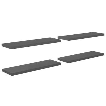 vidaXL Ράφια Τοίχου Γυαλιστερά Γκρι 4 τεμ. 120x23,5x3,8cm MDF