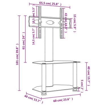 vidaXL Βάση Τηλεόρασης Γωνιακή 2 Επιπέδων για 32-70 Ιντσών Μαύρη/Ασημί 65,5x40x101cm