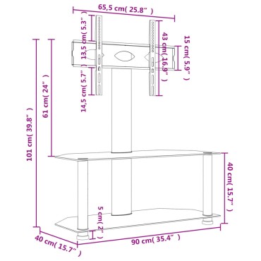 vidaXL Βάση Τηλεόρασης Γωνιακή 2 Επιπέδων για 32-70 Ιντσών Μαύρη/Ασημί 90x40x101cm