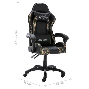 vidaXL Καρέκλα Racing Μαύρο / Παραλλαγή από Συνθετικό Δέρμα 68x56x(117-125)cm 1 τεμ.