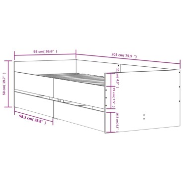 vidaXL Πλαίσιο Κρεβατιού με Συρτάρια Μαύρο 90x200 εκ