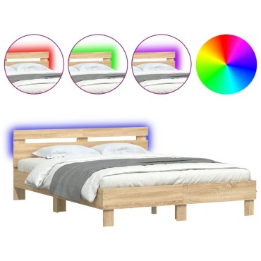 vidaXL Πλαίσιο Κρεβατιού με Κεφαλάρι/LED Sonoma δρυς 140x200cm 1 τεμ. - Διπλό
