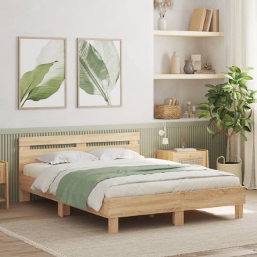 vidaXL Πλαίσιο Κρεβατιού με Κεφαλάρι/LED Sonoma δρυς 140x200cm 1 τεμ. - Διπλό