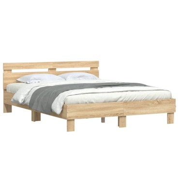 vidaXL Πλαίσιο Κρεβατιού με Κεφαλάρι/LED Sonoma δρυς 140x200cm 1 τεμ. - Διπλό