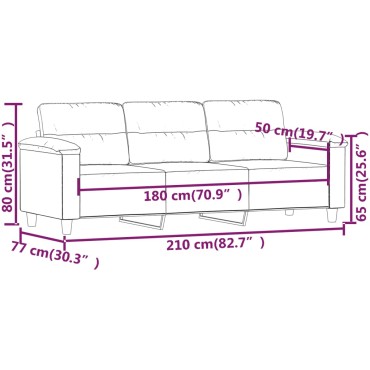 vidaXL Καναπές Τριθέσιος Taupe Ύφασμα Μακροϊνών 210x77x80cm 1 τεμ.