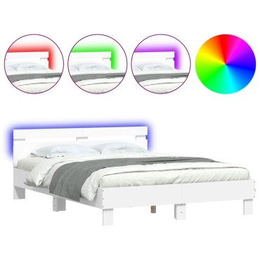 vidaXL Πλαίσιο Κρεβατιού με Κεφαλάρι/LED Λευκό 140x200 εκ 1 τεμ.