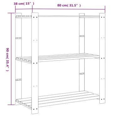 vidaXL Ραφιέρα με 3 Ράφια Καφέ 80 x 38 x 90 εκ. από Μασίφ Ξύλο Πεύκου