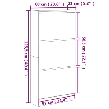 vidaXL Παπουτσοθήκη Λευκή 60x21x125,5cm από Επεξεργασμένο Ξύλο