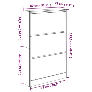 vidaXL Παπουτσοθήκη Λευκή 80x21x125,5cm από Επεξεργασμένο Ξύλο