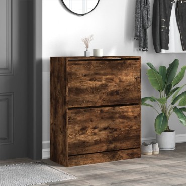 vidaXL Παπουτσοθήκη Καπνιστή Δρυς 80x34x96,5cm από Επεξεργασμένο Ξύλο