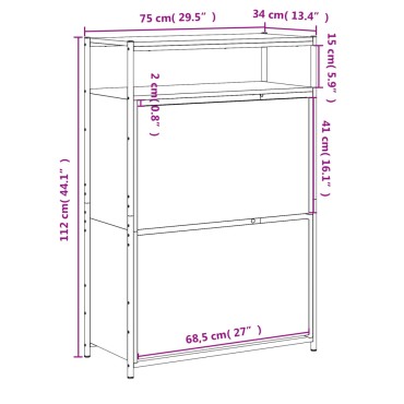 vidaXL Παπουτσοθήκη Μαύρη 75x34x112cm από Επεξεργασμένο Ξύλο