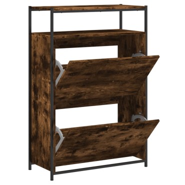 vidaXL Παπουτσοθήκη Καπνιστή Δρυς 75x34x112cm από Επεξεργ. Ξύλο