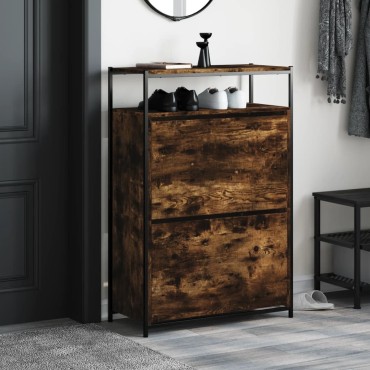 vidaXL Παπουτσοθήκη Καπνιστή Δρυς 75x34x112cm από Επεξεργ. Ξύλο