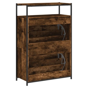 vidaXL Παπουτσοθήκη Καπνιστή Δρυς 75x34x112cm από Επεξεργ. Ξύλο