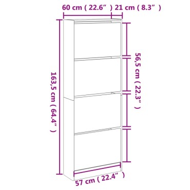 vidaXL Παπουτσοθήκη Λευκή 60x21x163,5cm από Επεξεργασμένο Ξύλο