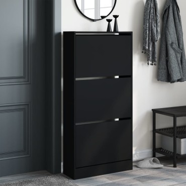 vidaXL Παπουτσοθήκη Μαύρη 60x21x125,5cm από Επεξεργασμένο Ξύλο
