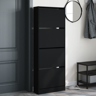 vidaXL Παπουτσοθήκη Μαύρη 60x21x163,5cm από Επεξεργασμένο Ξύλο