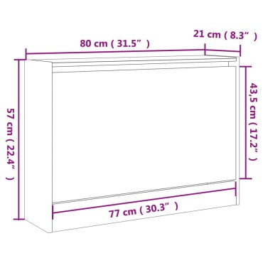 vidaXL Παπουτσοθήκη Sonoma Δρυς 80x21x57cm από Επεξεργασμένο Ξύλο