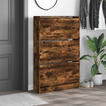 vidaXL Παπουτσοθήκη Καπνιστή Δρυς 80x21x125,5cm από Επεξεργ. Ξύλο