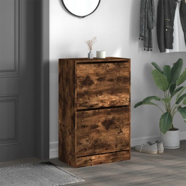 vidaXL Παπουτσοθήκη Καπνιστή Δρυς 60x34x96,5cm από Επεξεργ. Ξύλο