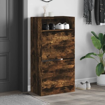 vidaXL Παπουτσοθήκη Καπνιστή Δρυς 60x34x116cm από Επεξεργ. Ξύλο