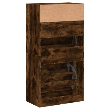 vidaXL Παπουτσοθήκη Καπνιστή Δρυς 60x34x116cm από Επεξεργ. Ξύλο