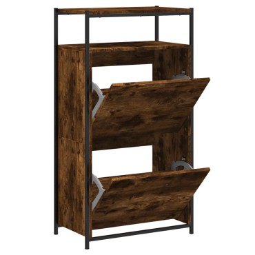 vidaXL Παπουτσοθήκη Καπνιστή Δρυς 60x34x112cm από Επεξεργ. Ξύλο