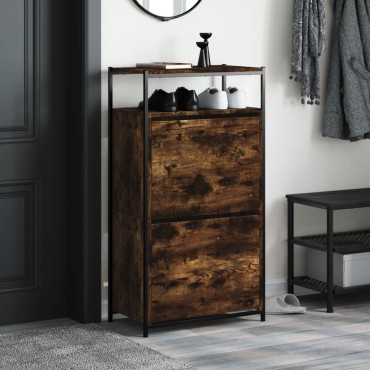vidaXL Παπουτσοθήκη Καπνιστή Δρυς 60x34x112cm από Επεξεργ. Ξύλο