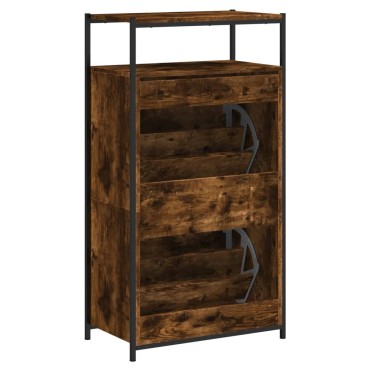 vidaXL Παπουτσοθήκη Καπνιστή Δρυς 60x34x112cm από Επεξεργ. Ξύλο
