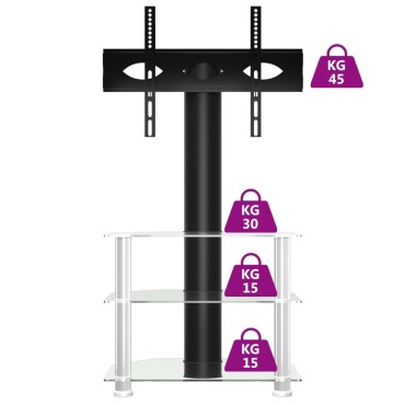 vidaXL Βάση Τηλεόρασης Γωνιακή 3 Επιπέδων για 32-70 Ιντσών Μαύρη/Ασημί 65,5x40x110cm