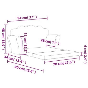 vidaXL Καναπές/Κρεβάτι Παιδικός Διθέσιος Αν Γκρι Μαλακό Βελουτέ Ύφασμα 94x(34-90)x48cm