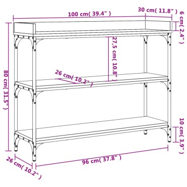 vidaXL Τραπέζι Κονσόλα με Ράφια Sonoma Δρυς 100x30x80cm 1 τεμ.