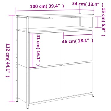 vidaXL Παπουτσοθήκη με 4 Ανακλ. Συρτάρια Γκρι Sonoma 100x34x112cm